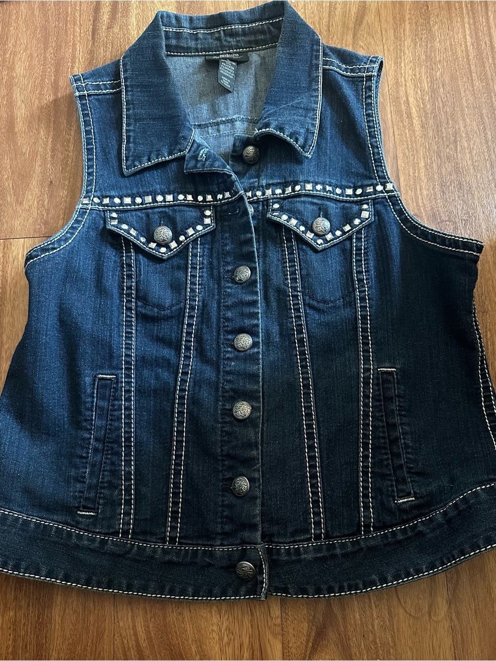 Style & Co. Dark Blue Denim Studded Sleeveless Jacket Vest Premium material